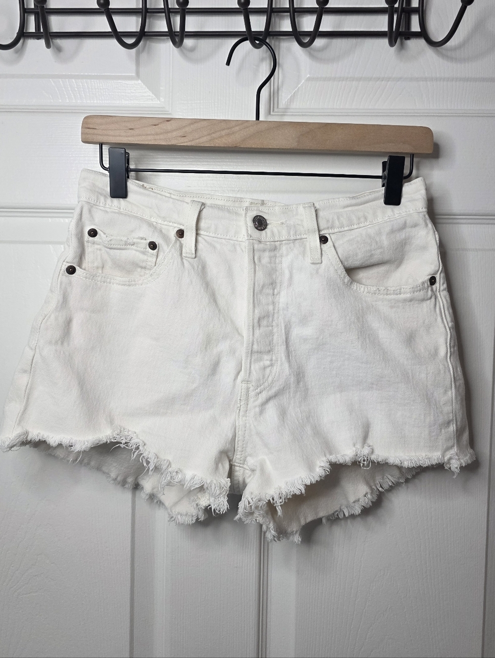 Levi's Women's White Denim Cutoff Frayed Jean Shorts